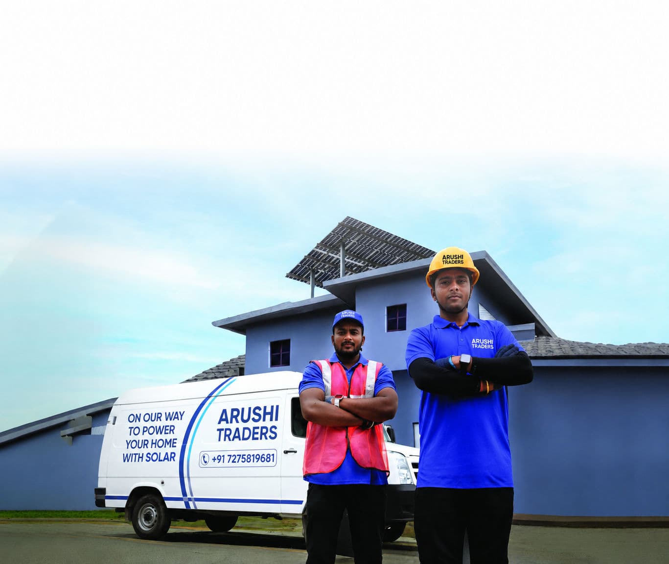 Arushi Traders solar installation team in Kushinagar